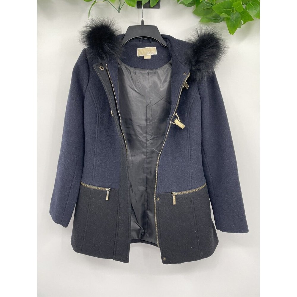 Michael Kors Full Zip Hooded Jacket Faux Fur Size 4 Black Women’s